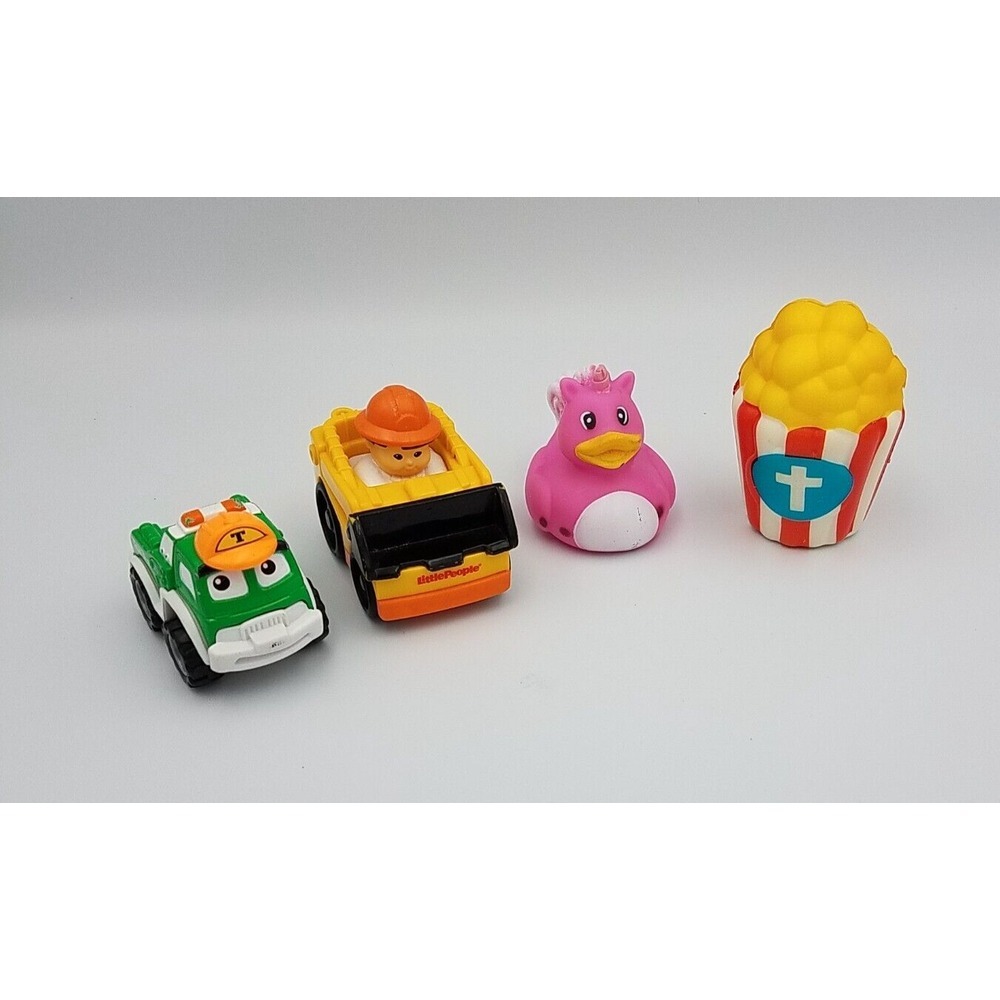 Mixed Lot 4 toys bulldozer tow truck‎ unicorn duck squish popcorn